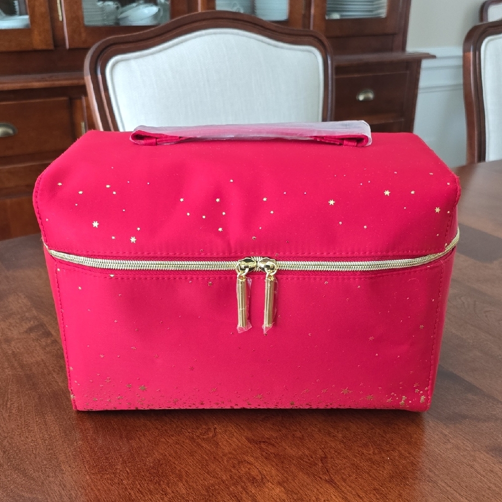 Estee Lauder Red Cosmetic Bag with Gold Accents
